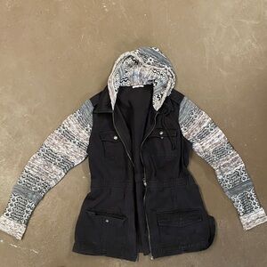 Maurices Black and Patterned Sleeve Utility Jacket